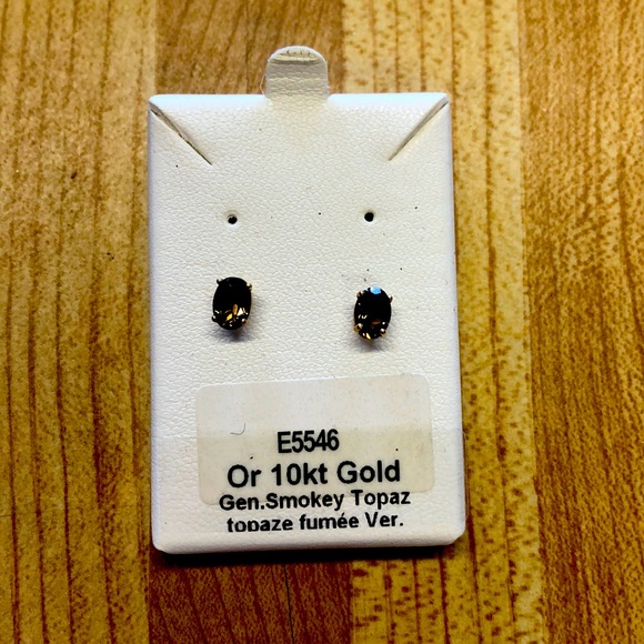 10kt Gold & Smokey Topaz Stud Earrings - Picture 1 of 6